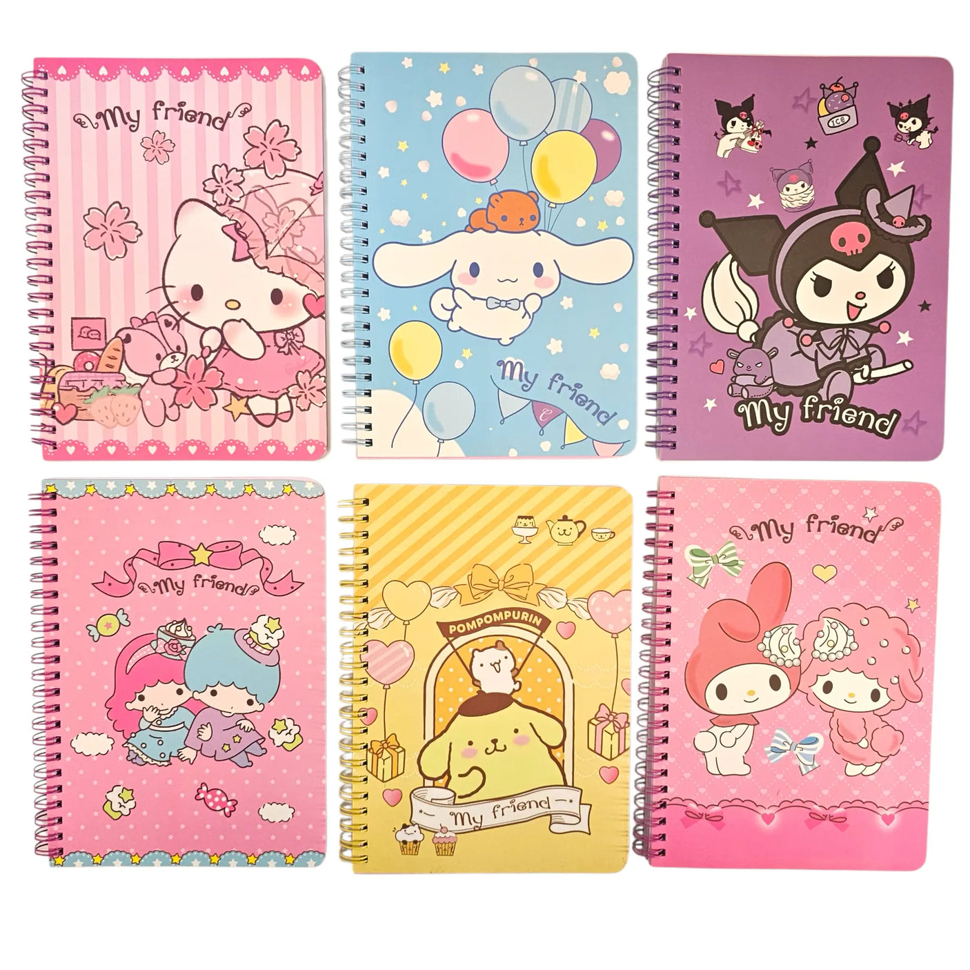 libreta con espiral personajes sanrio hojas líneas color