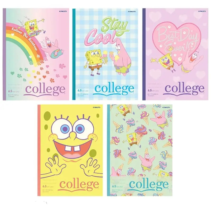 pack 5 cuadernos kyokuto bob esponja 6.5mm college line