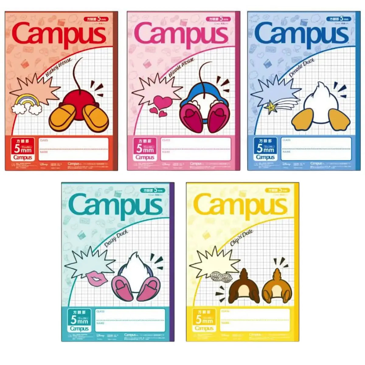 pack 5 cuadernos campus personajes clásicos disney 5mm cuadros
