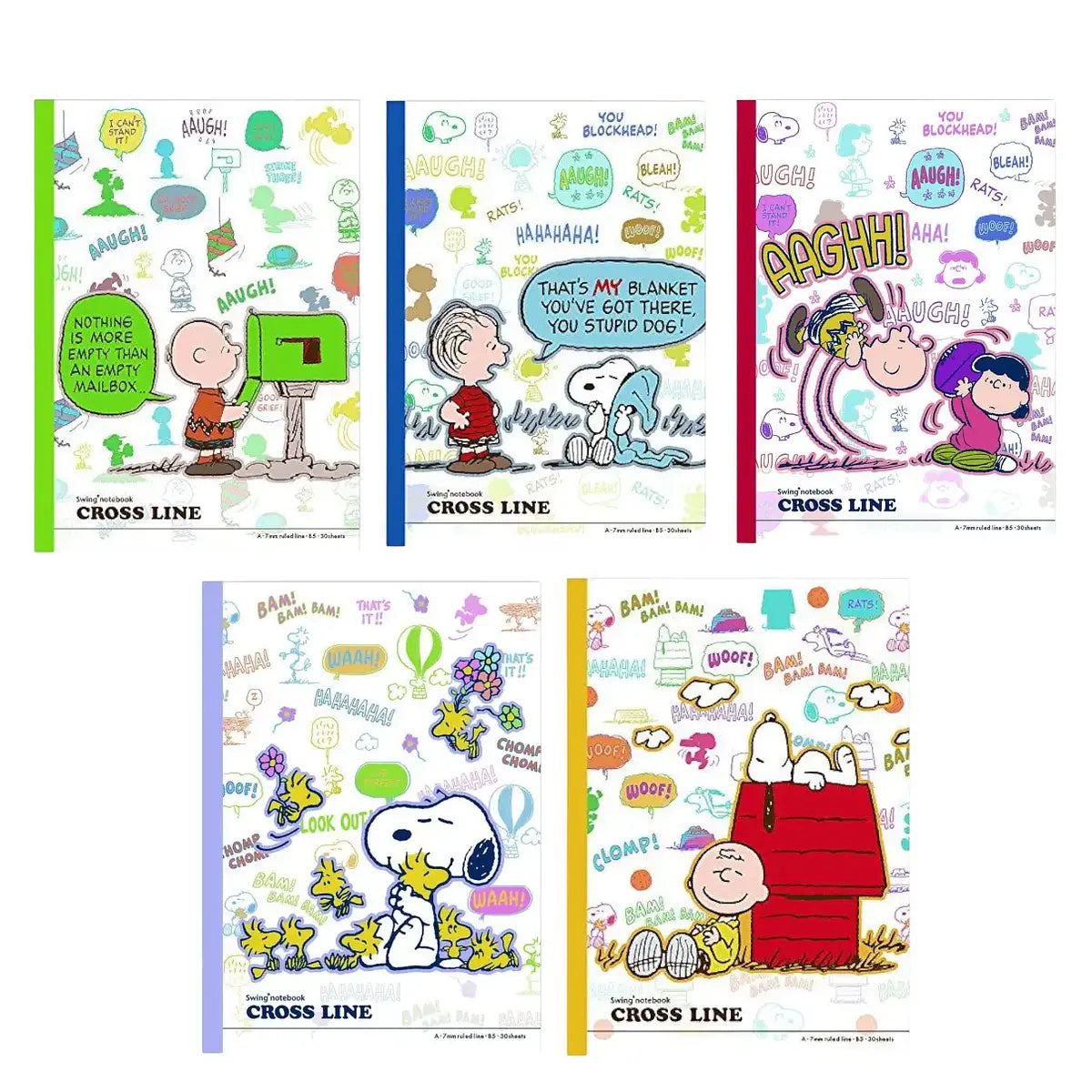 pack 5 cuadernos logical croos line snoopy expresiones 7mm A Line