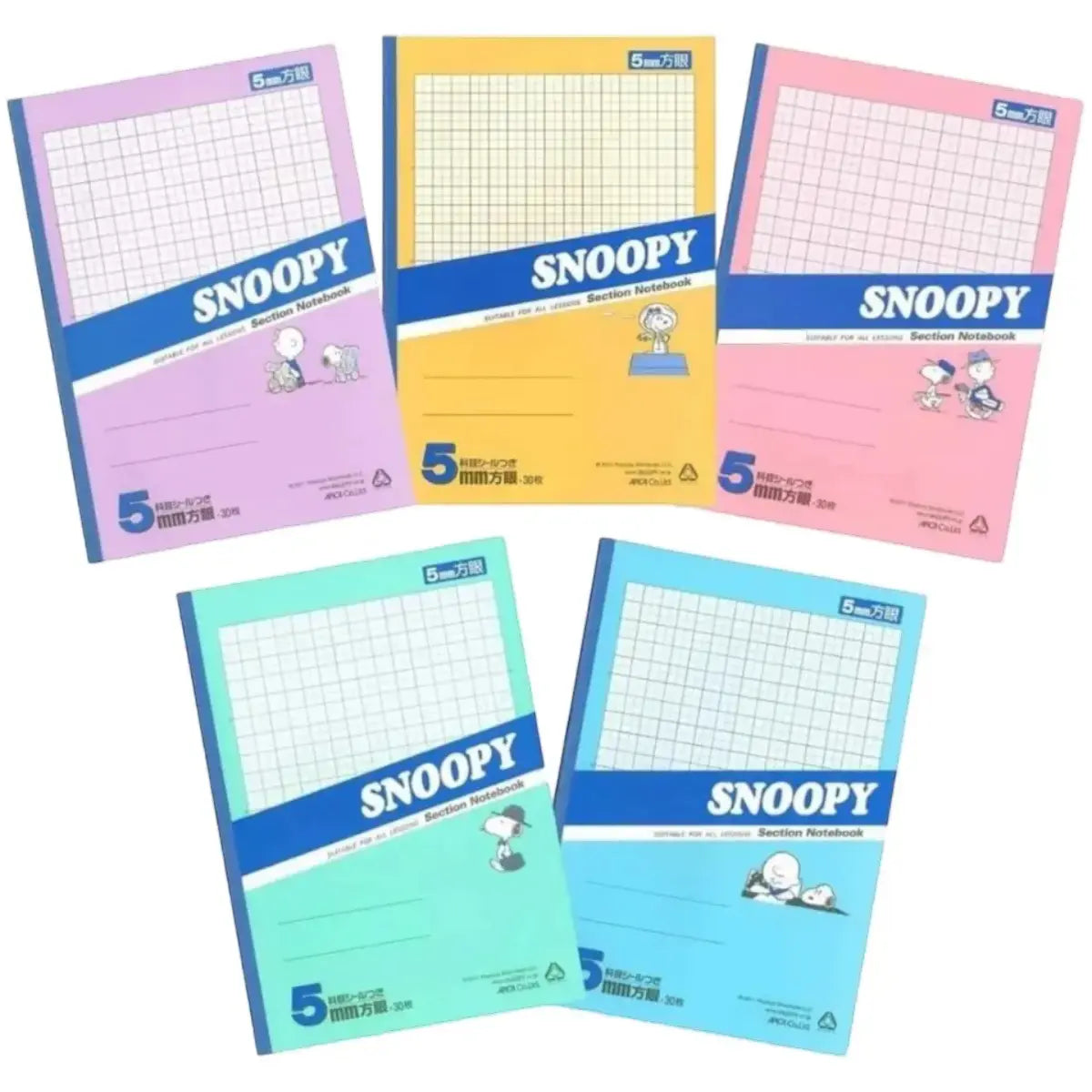 pack 5 cuadernos snoopy 5mm cuadros