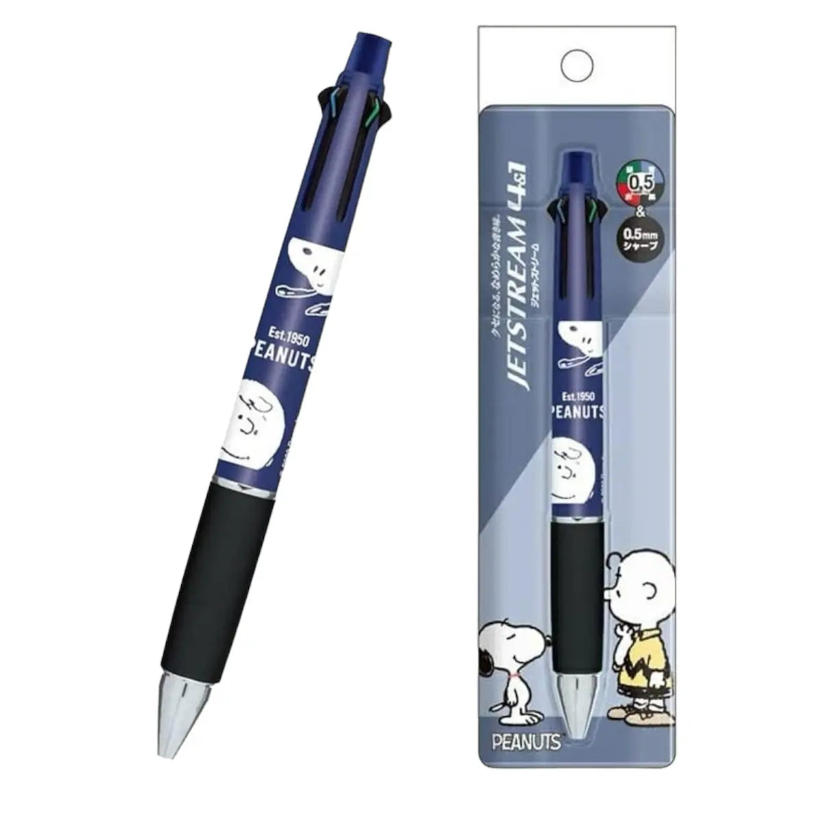 lápiz pasta 4&1 0.5 mm uni jetstream snoopy blue