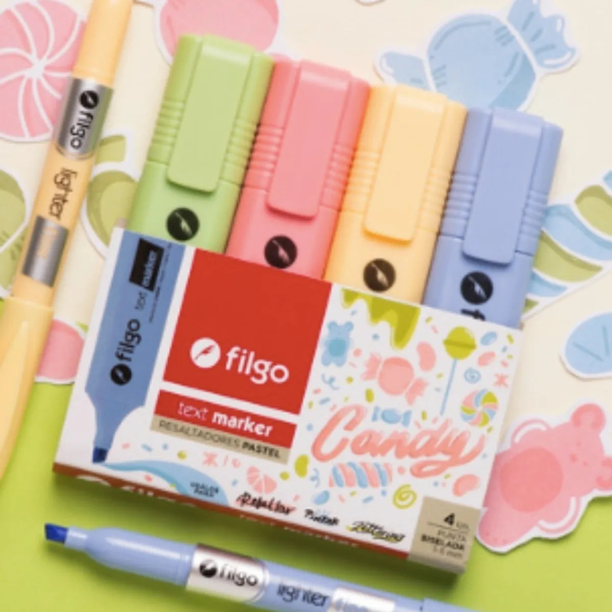set de 4 destacadores text marker - tonos pastel