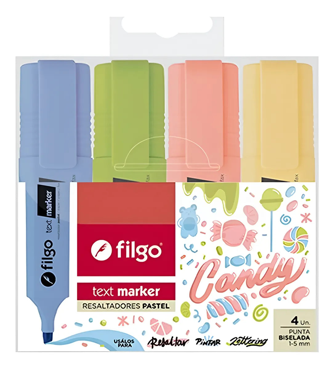 set de 4 destacadores text marker - tonos pastel