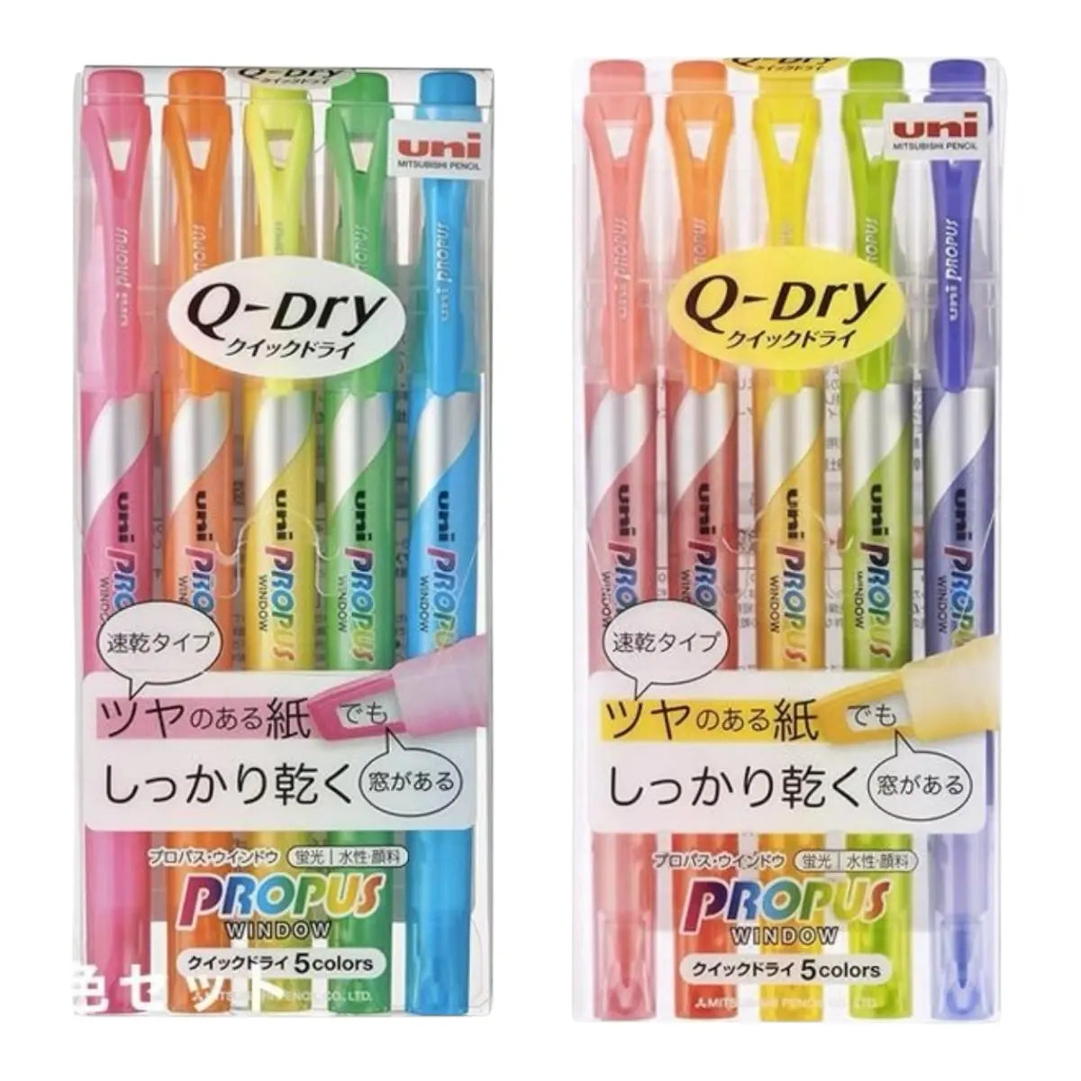 set 5 destacadores uni propus q dry secado rápido