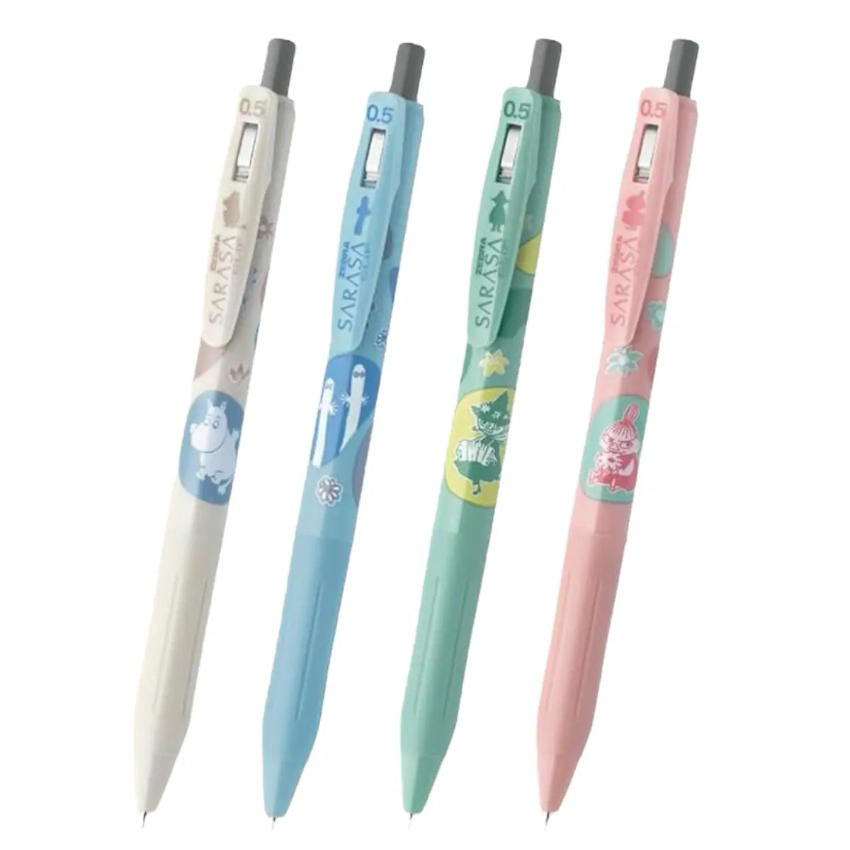 set 4 lápices gel 0.5 mm pasteles sarasa clip moomin
