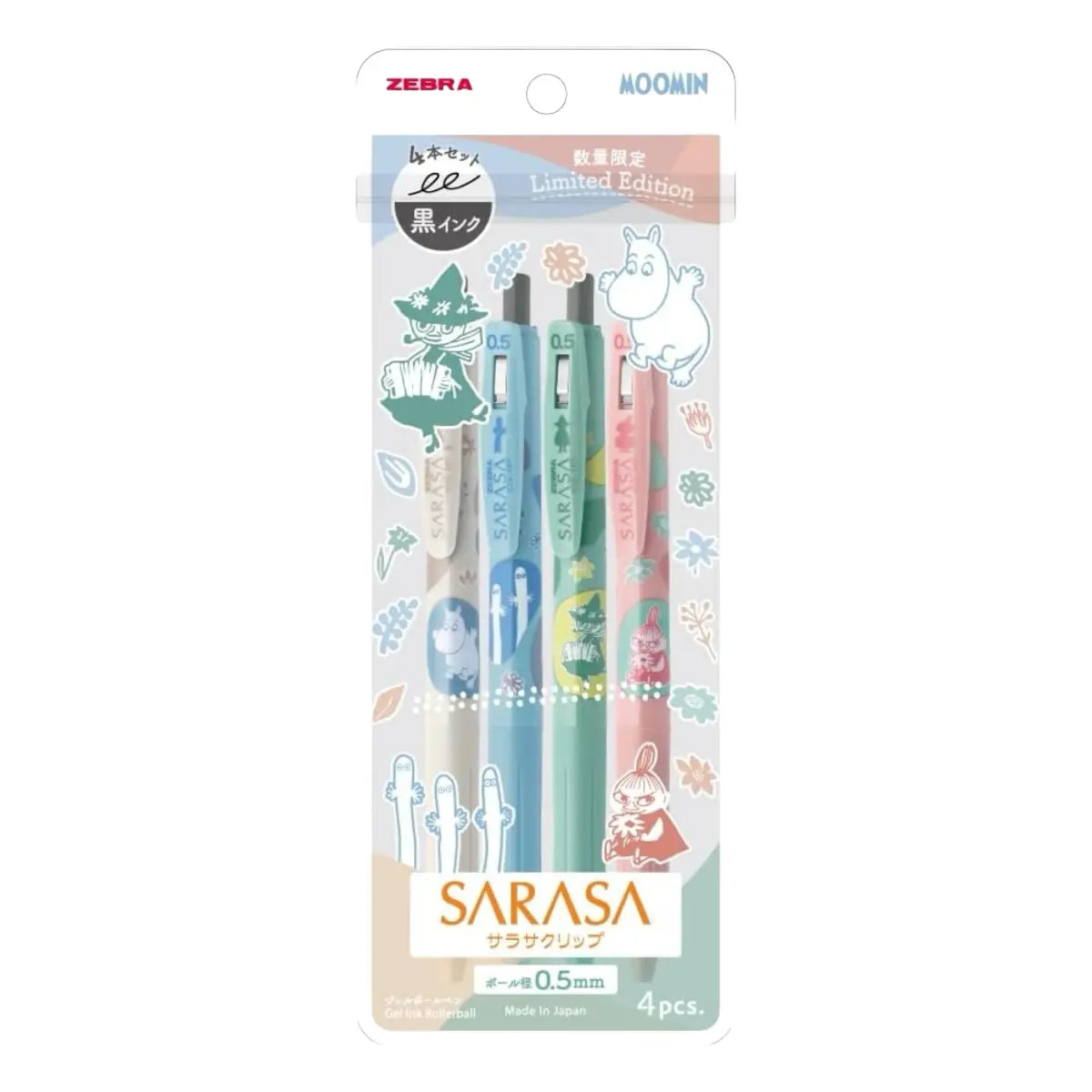 set 4 lápices gel 0.5 mm pasteles sarasa clip moomin