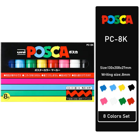 set marcadores uni posca punta gruesa 8k 8 colores