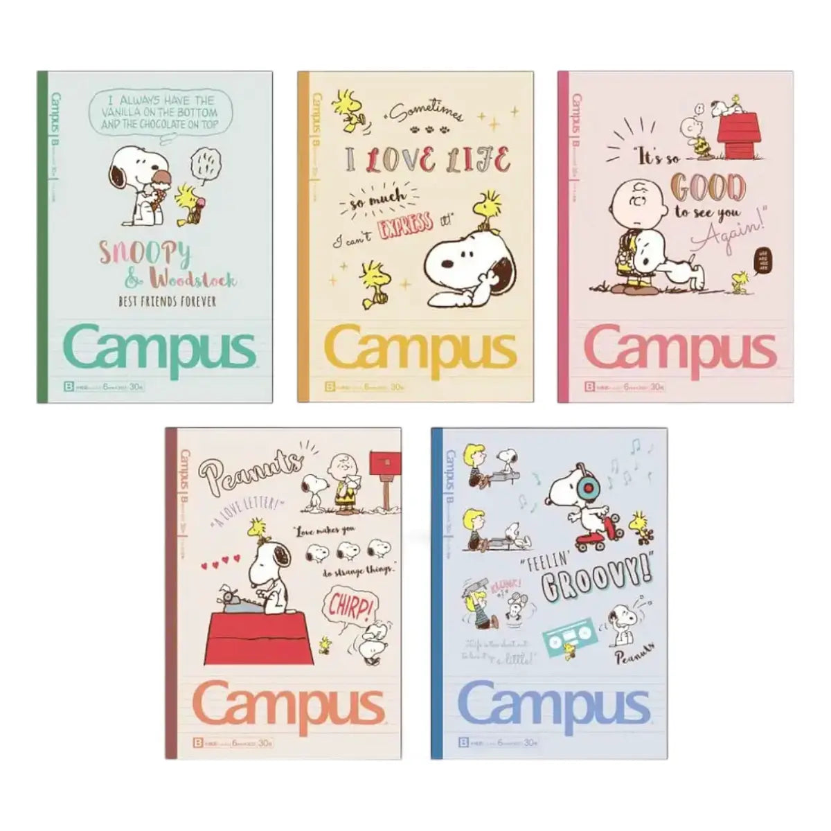 pack 5 cuadernos campus snoopy cartas