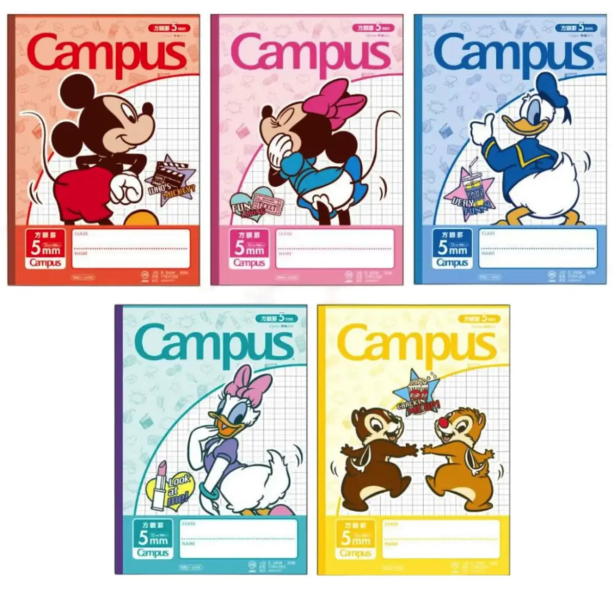 pack 5 cuadernos campus personajes clásicos disney 5mm cuadros