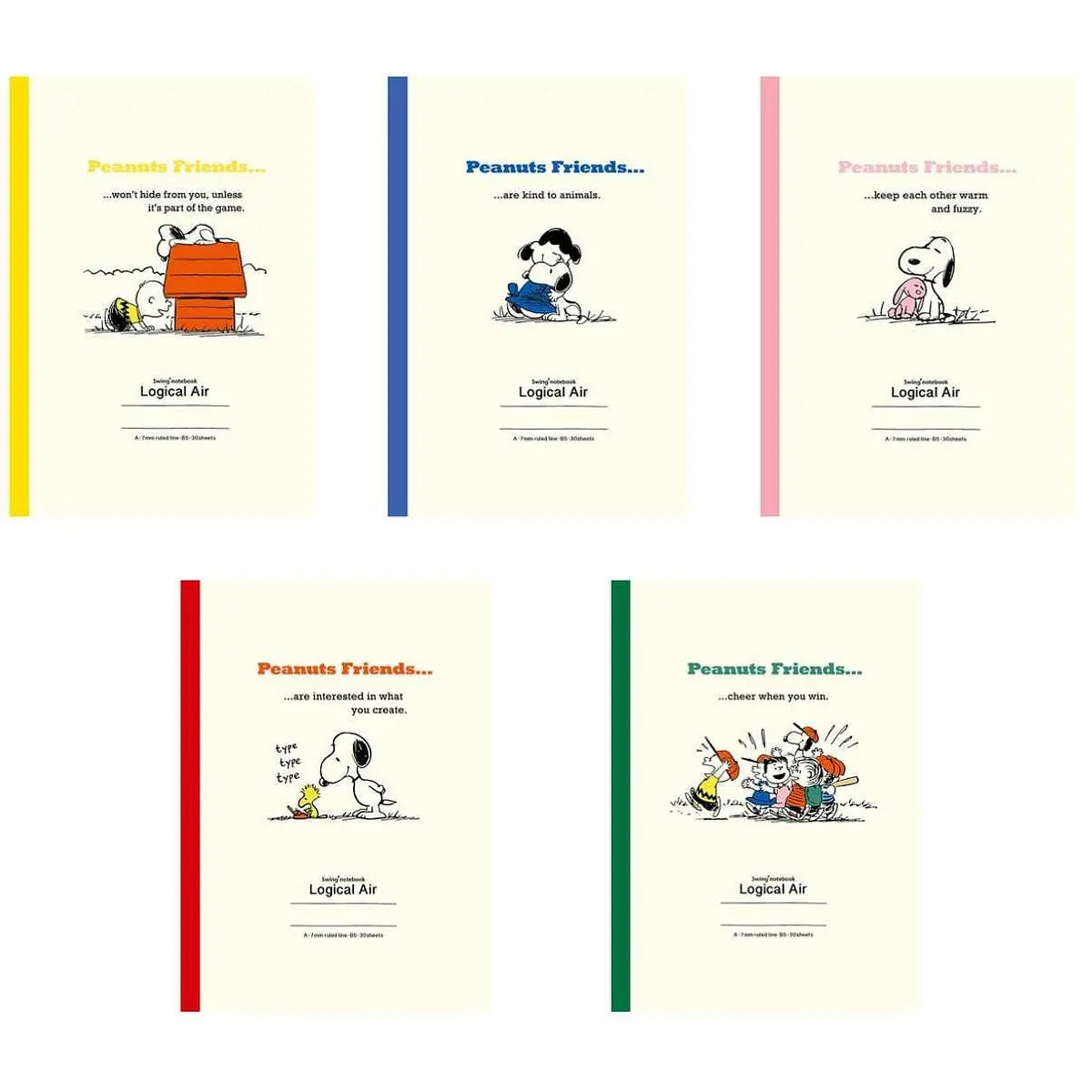 pack 5 cuadernos logical snoopy amigos colores