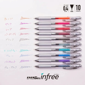 set 10 lápices gel 0.4 mm pentel energel infree