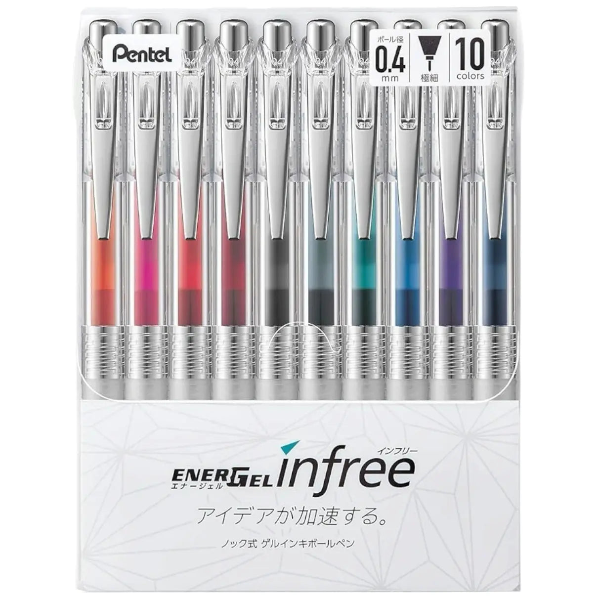 set 10 lápices gel 0.4 mm pentel energel infree