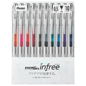 set 10 lápices gel 0.5 mm pentel energel infree