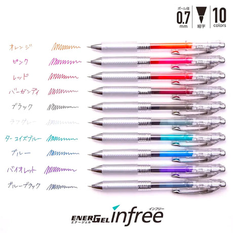 set 10 lápices gel 0.7 mm pentel energel infree