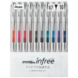 set 10 lápices gel 0.7 mm pentel energel infree