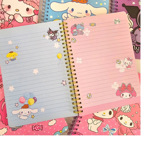 libreta con espiral personajes sanrio hojas líneas color