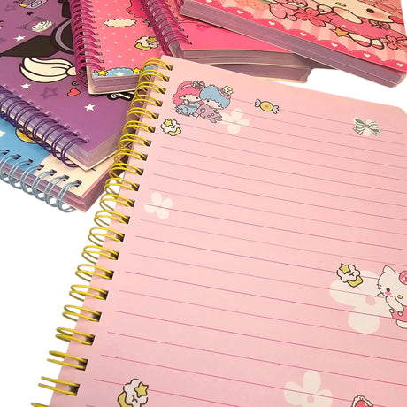 libreta con espiral personajes sanrio hojas líneas color