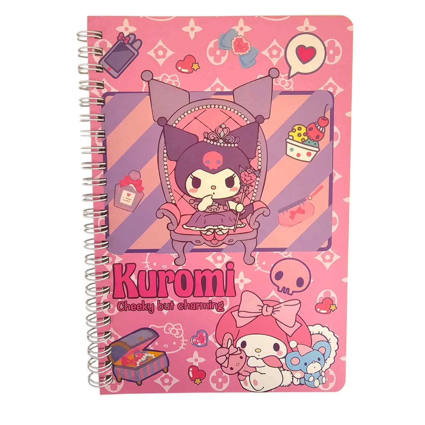 libreta con espiral sanrio kuromi líneas