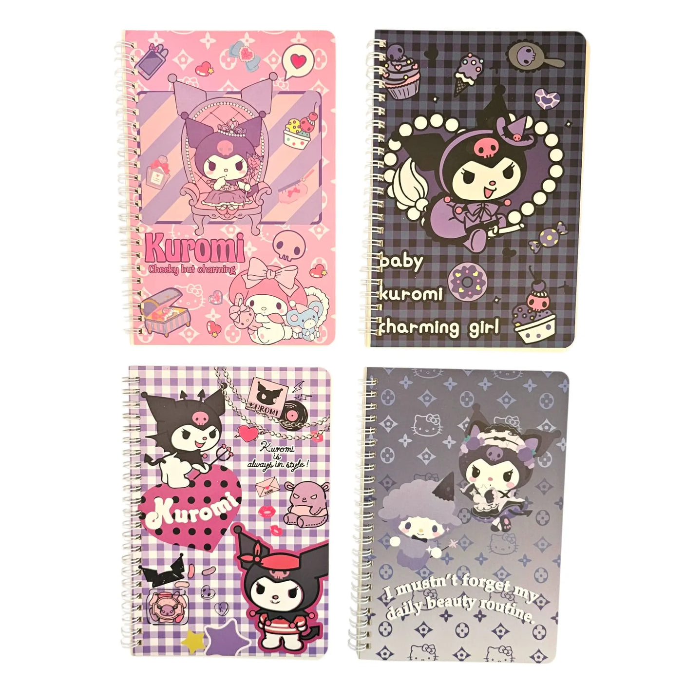 libreta con espiral sanrio kuromi líneas
