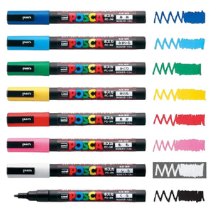 set marcadores uni posca punta fina 3m 8 colores