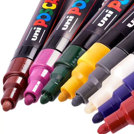 set marcadores uni posca punta media 5m 8 colores oscuros