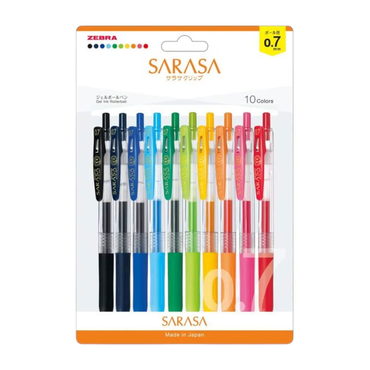 set 10 lápices gel 0.7 mm sarasa clip