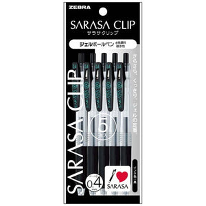 set 5 lápices negros gel 0.4 mm sarasa clip