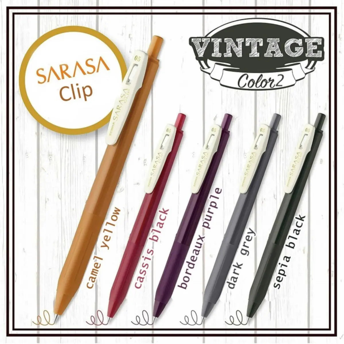 set 5 lápices gel 0.5 mm zebra sarasa vintage