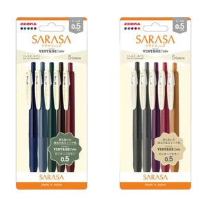 set 5 lápices gel 0.5 mm zebra sarasa vintage