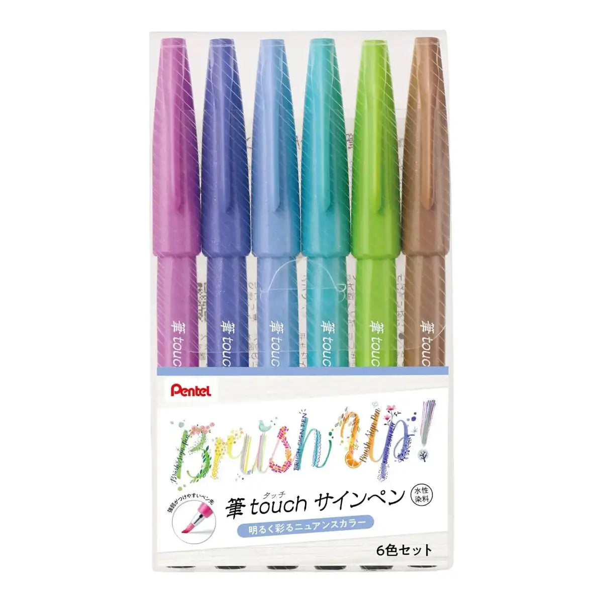 set 6 lápices brush pentel sign pen