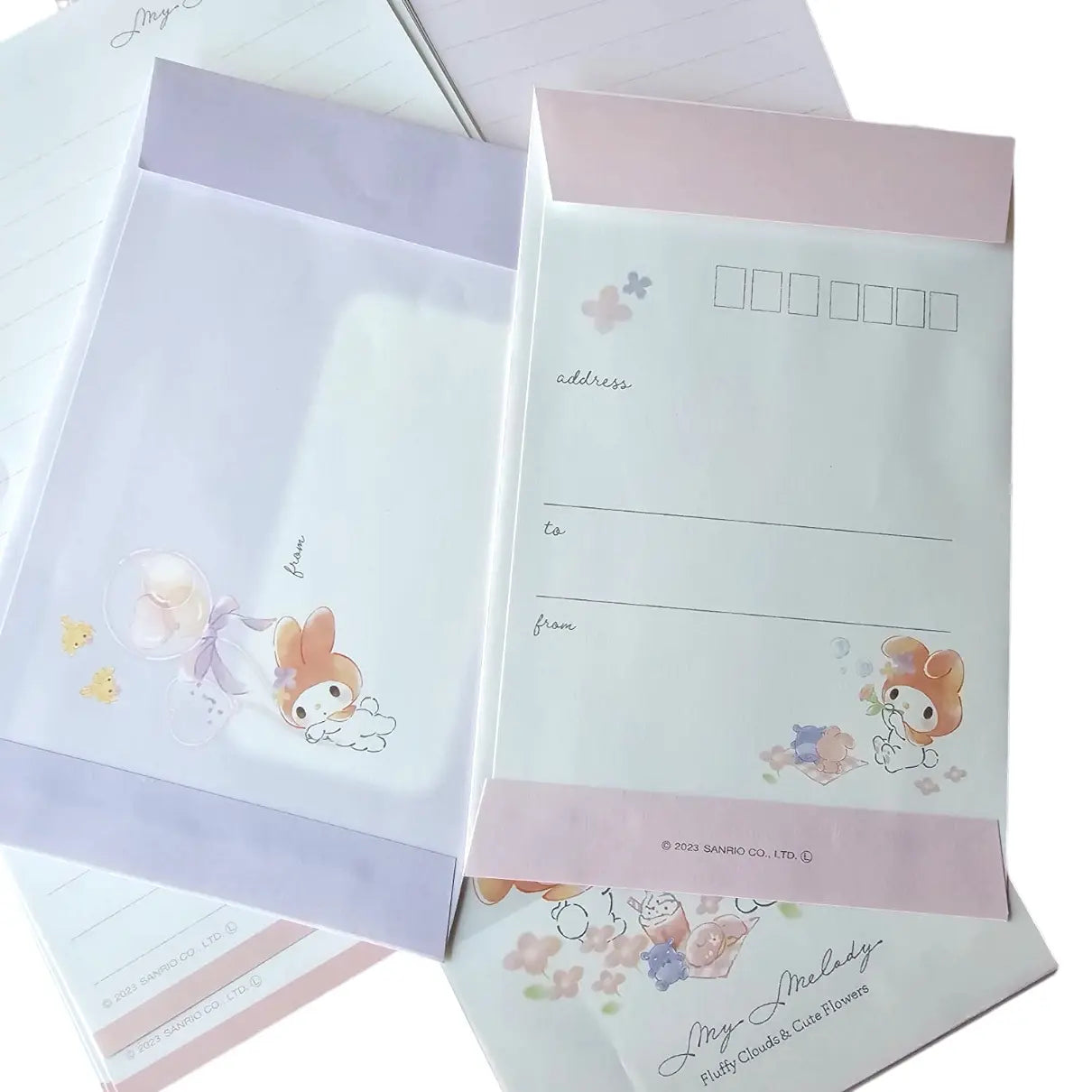 set de cartas y sobres sanrio (28 hojas / 14 sobres)