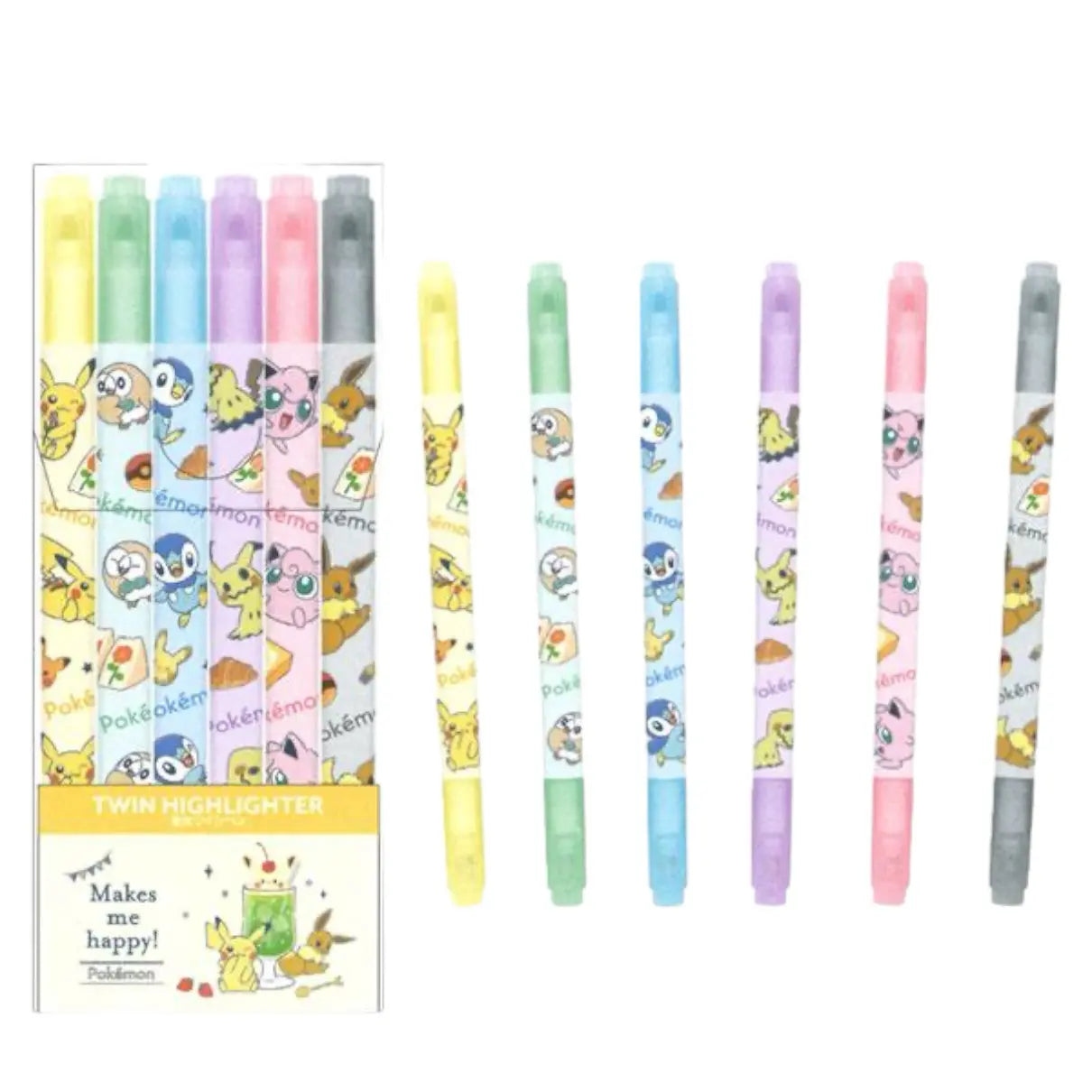 set 6 destacadores doble punta pokémon (colores pastel)