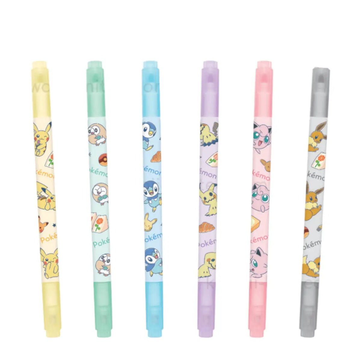 set 6 destacadores doble punta pokémon (colores pastel)