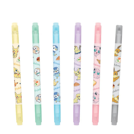 set 6 destacadores doble punta pokémon (colores pastel)