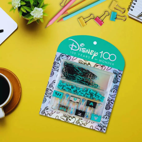 set de escritorio disney 100 años - clips, apretadores y pines