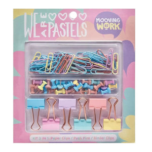 set de escritorio mooving pastel - clips, apretadores y pines
