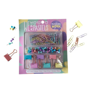 set de escritorio mooving pastel - clips, apretadores y pines