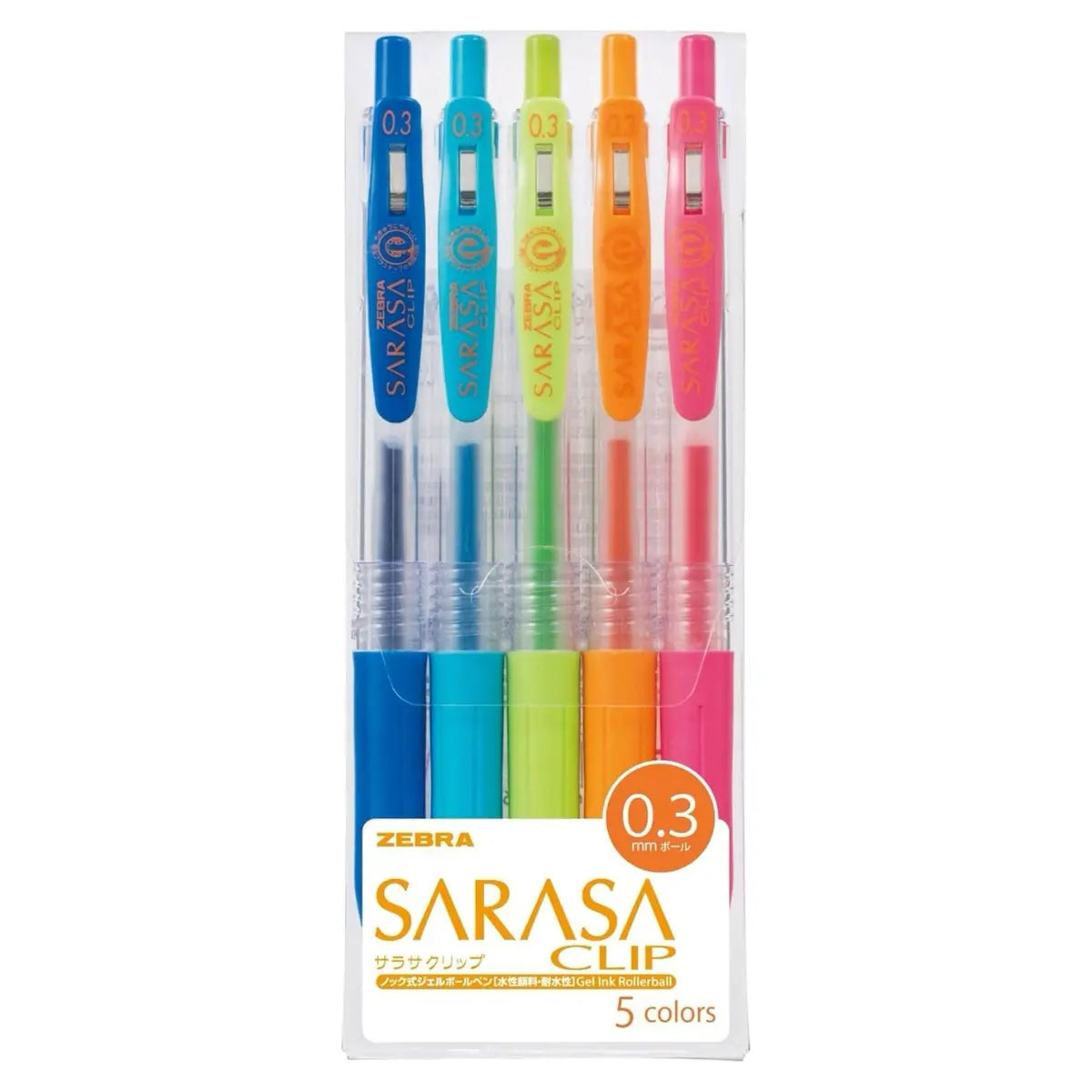 set 5 lápices colores gel 0.3 mm sarasa clip