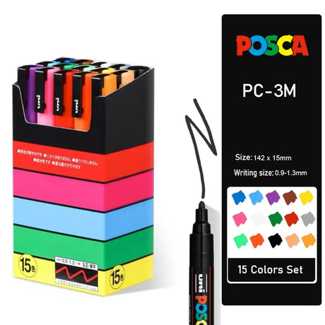 set marcadores uni posca punta fina 3m 15 colores